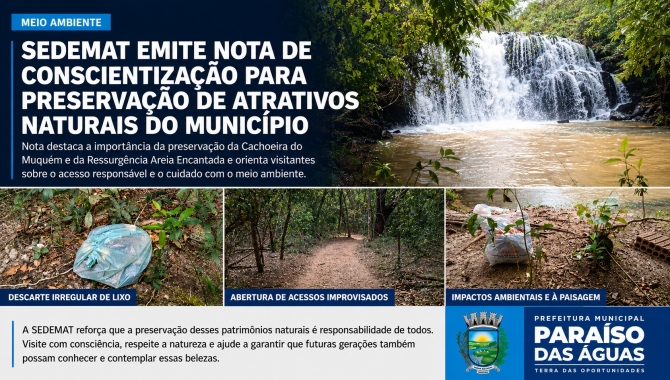 SEDEMAT emite nota de conscientiza&ccedil;&atilde;o para preserva&ccedil;&atilde;o da Cachoeira do Muqu&eacute;m e da Ressurg&ecirc;ncia Areia Encantada