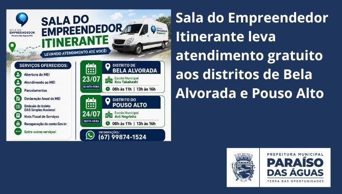 Sala do Empreendedor Itinerante leva atendimento gratuito aos distritos de Bela Alvorada e Pouso Alto